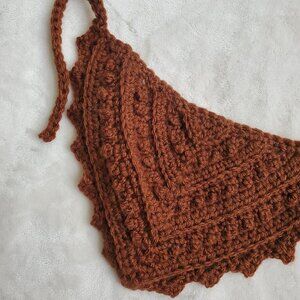 Newborn/toddler bobble stitch crochet bandana - brown